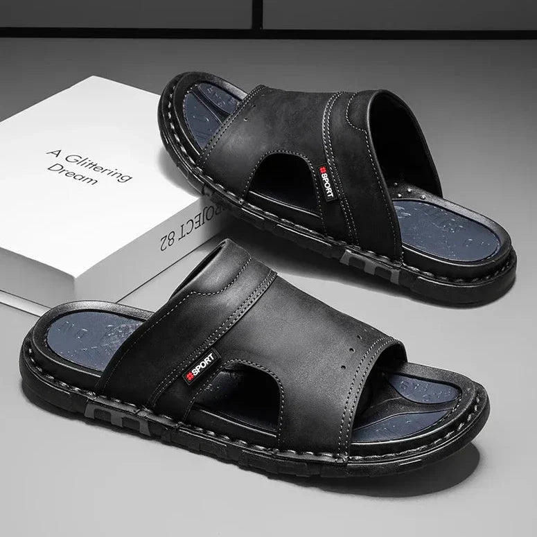 Mens Leather Slide Sandals Comfortable Fit