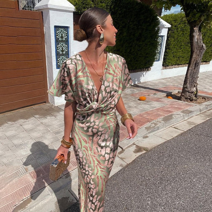 Womens Maxi Dress with Envelope Neck and Flowy Fit