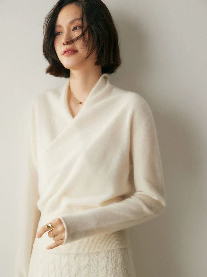 Womens Cashmere Wrap Sweater Soft Knit Crossover Style