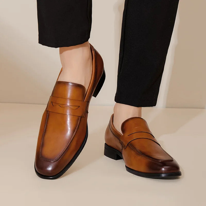 Mens Leather Loafers Classic Slip-On - BritishMode