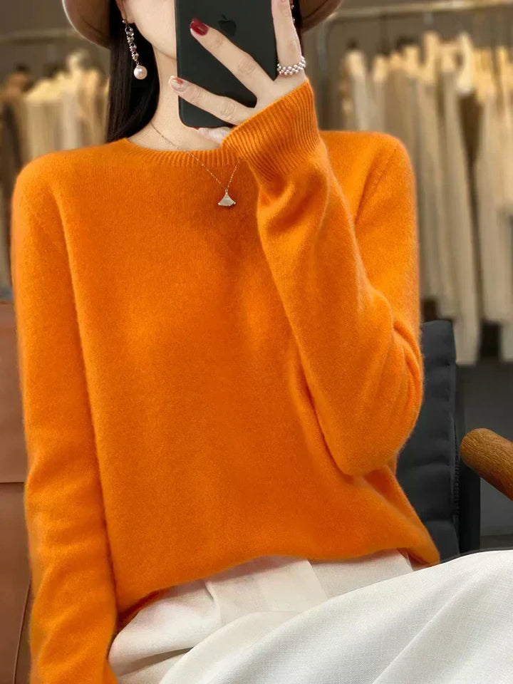 Womens Merino Wool Sweater O-Neck Soft Fit