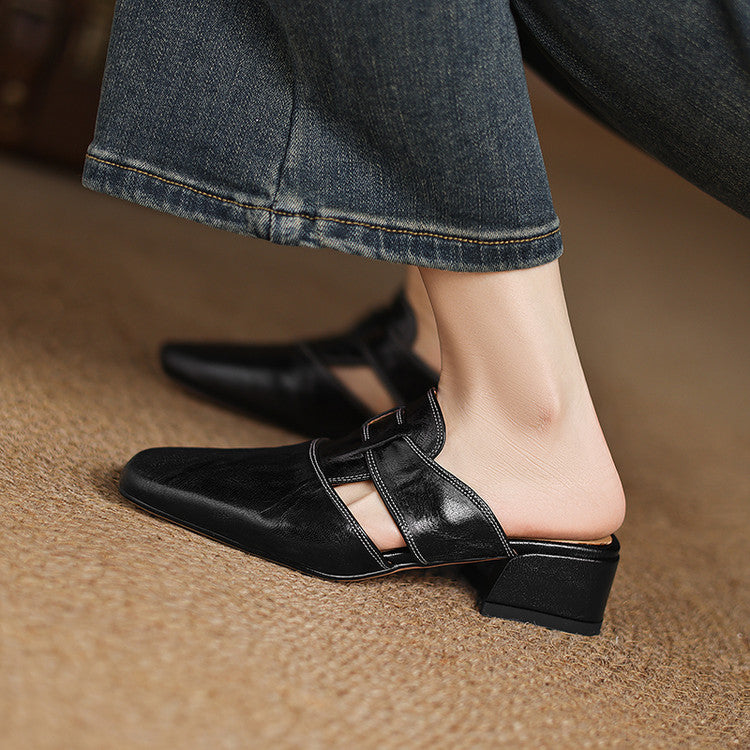 Womens Leather Mules Genuine Leather Slip-On