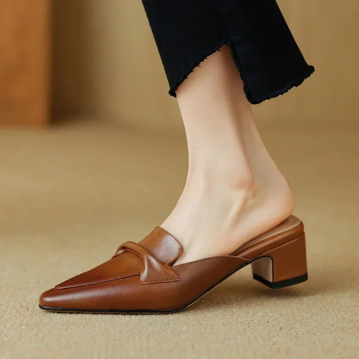 Womens Leather Mules Genuine Material Slip-On