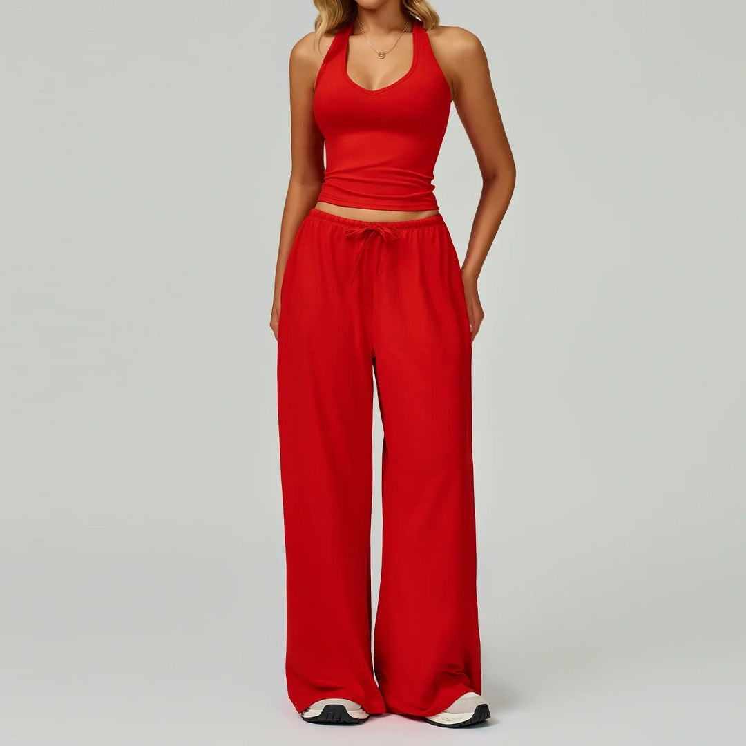 Womens Ribbed Tank Top Breathable Slim Fit Pants Elastic Waist