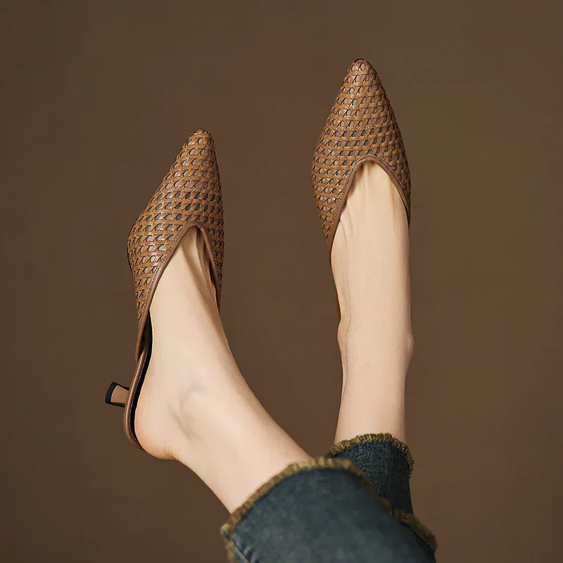 Womens Genuine Leather Mules Slip-On Style