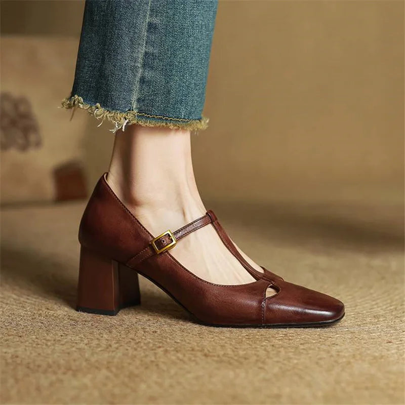 Womens Genuine Leather Heels Classic Fit