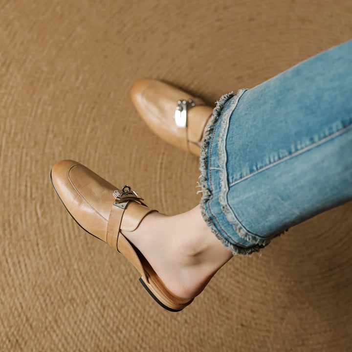 Womens Leather Mules Genuine Leather Slip-On