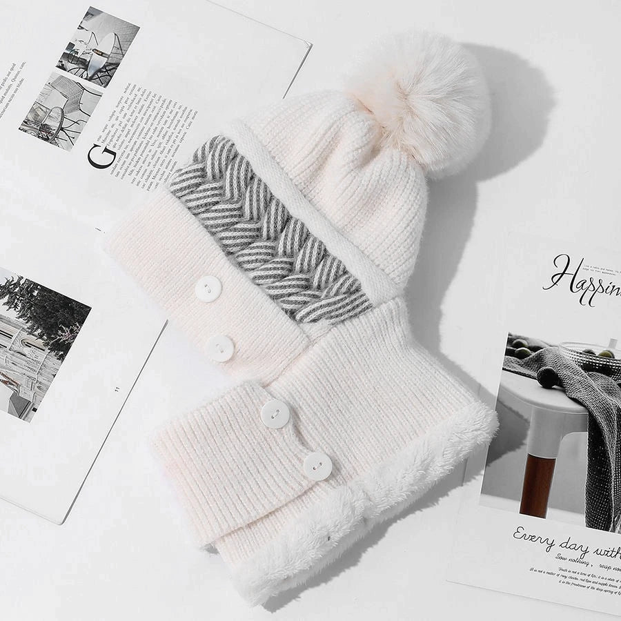 Unisex Beanie Hat Soft Fuzzy Pom Pom