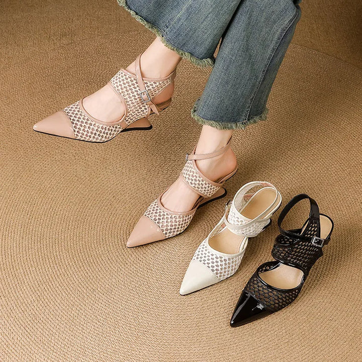 Womens Slingback Shoes Genuine Leather Velour