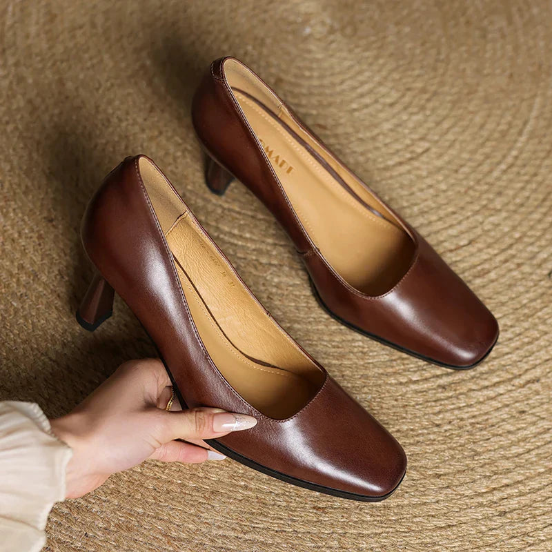 Womens Genuine Leather Heels Classic Fit