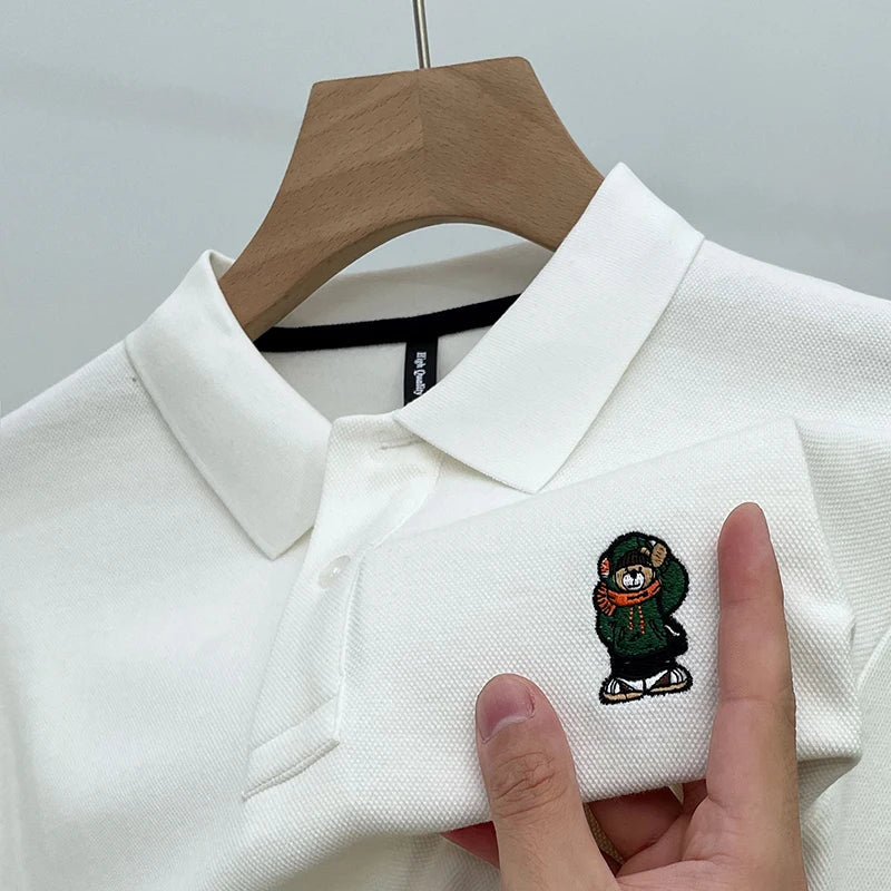 Mens Polo Shirt Cotton Casual Long Sleeve