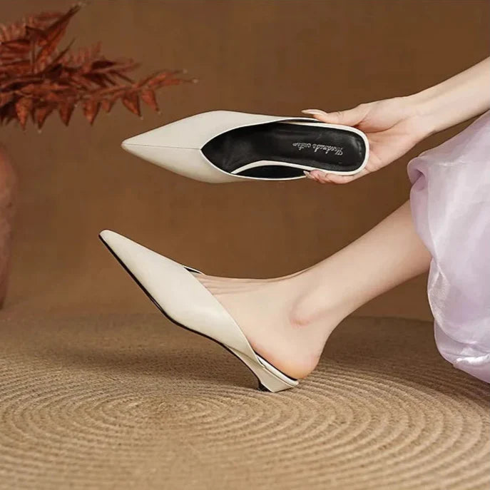 Womens Leather Mules Slip-On Comfortable Fit