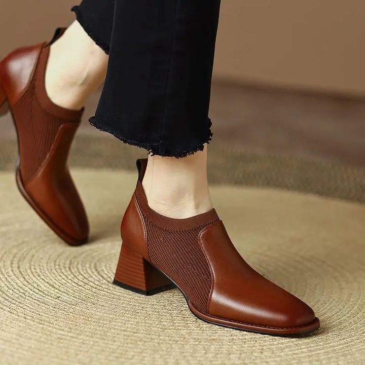 Womens Ankle Boots Leather Slip-On