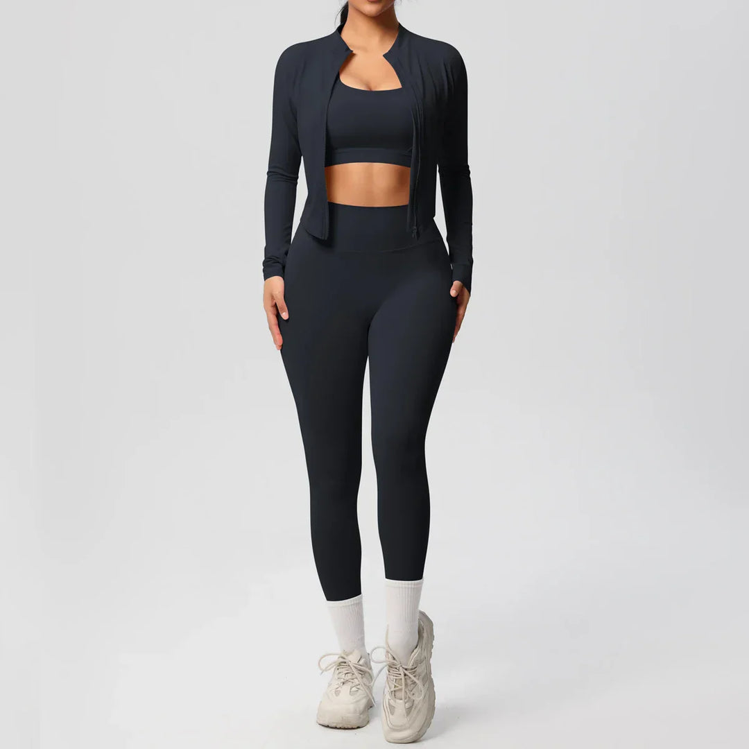Womens 3-Piece Sports Outfit Stretchy Breathable Fit