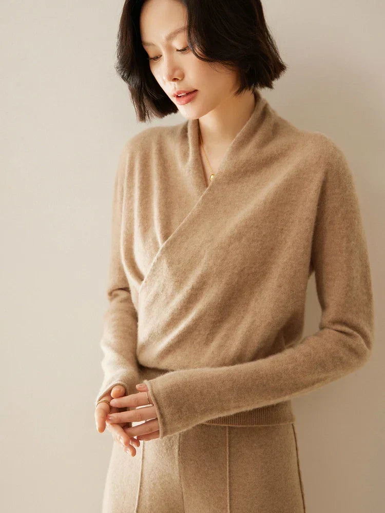 Womens Cashmere Wrap Sweater Soft Knit Crossover Style