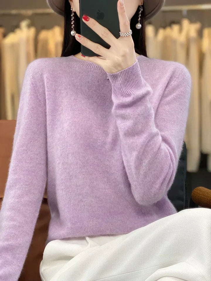 Womens Merino Wool Sweater O-Neck Soft Fit