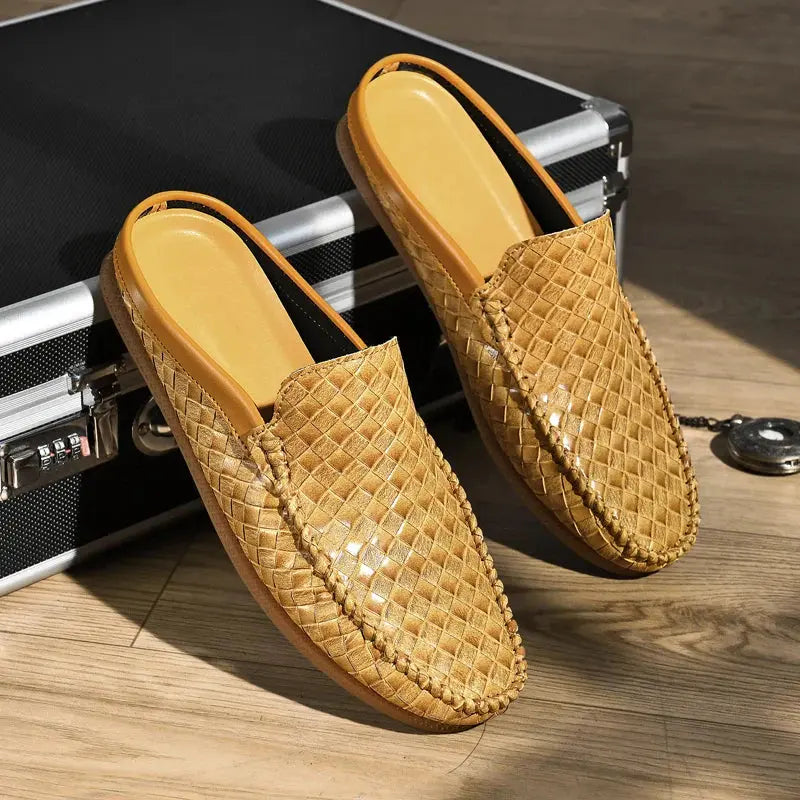Mens Leather Slides Comfortable Slip-On