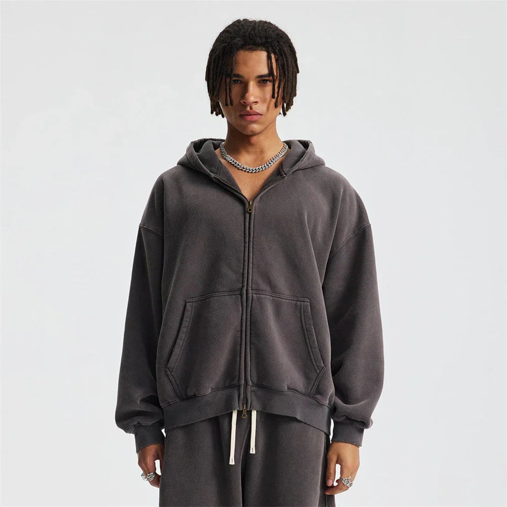 Unisex Fleece Zip-Up Jacket with Hood Warm Fit