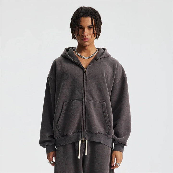 Unisex Fleece Zip-Up Jacket with Hood Warm Fit