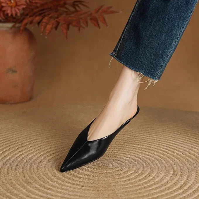 Womens Leather Mules Slip-On Comfortable Fit