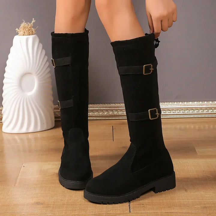 Womens Long Boots Suede Buckle Casual