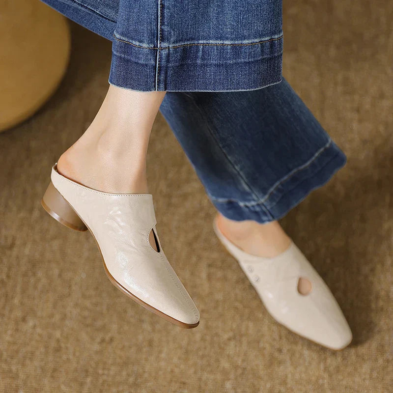 Womens Genuine Leather Mules Slip-On Style