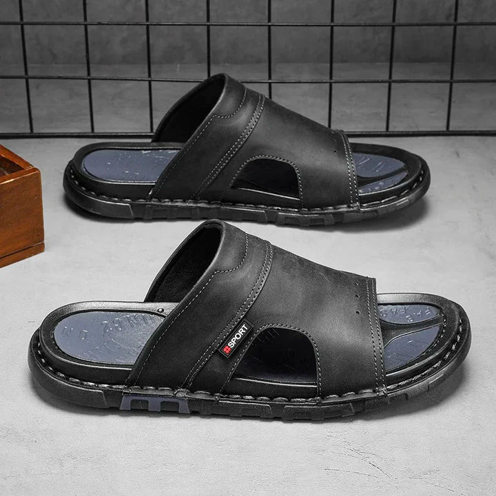 Mens Leather Slide Sandals Comfortable Fit