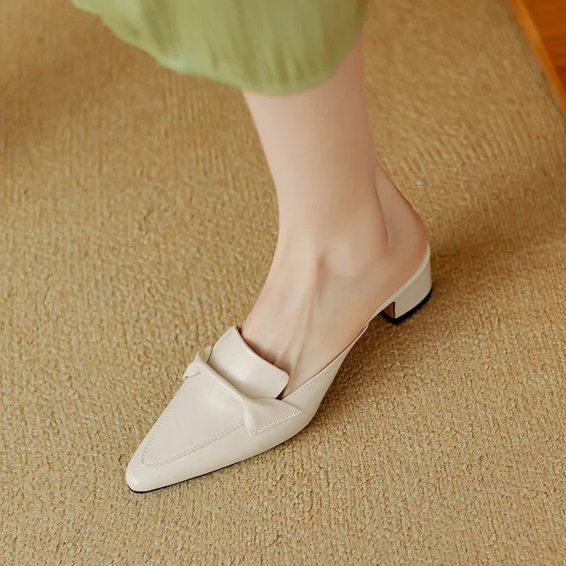 Womens Leather Mules Genuine Material Slip-On