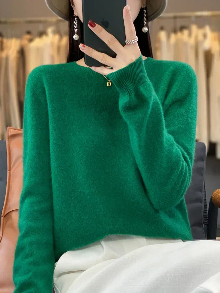 Womens Merino Wool Sweater O-Neck Soft Fit
