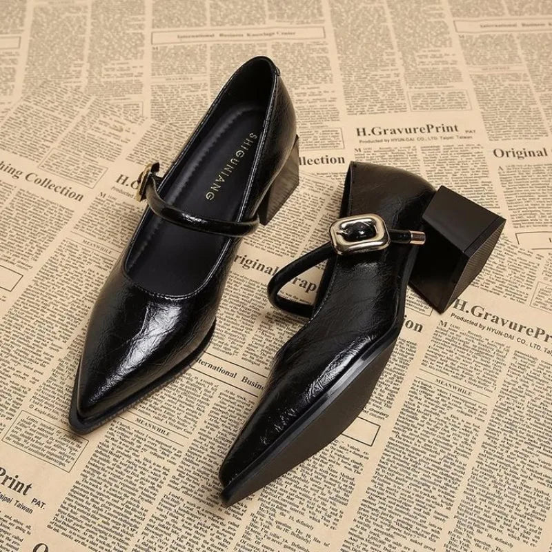 Womens Block Heel Shoes with Adjustable Strap