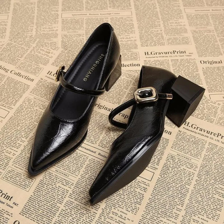 Womens Block Heel Shoes with Adjustable Strap