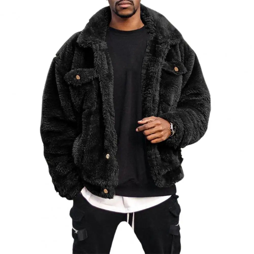 Mens Suede Jacket with Plush Lining Winter Coat