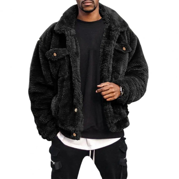 Mens Suede Jacket with Plush Lining Winter Coat