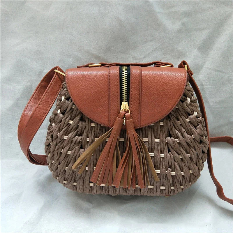 Womens Straw Shoulder Bag Mini Chic Style
