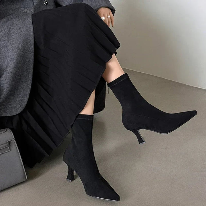 Womens Ankle Boots High Heel Leather Style