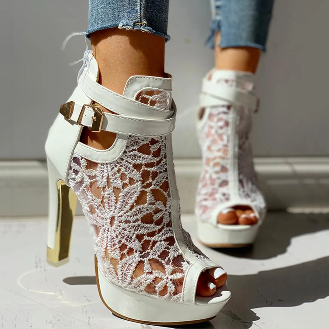 Womens Lace Heels Elegant Design - BritishMode