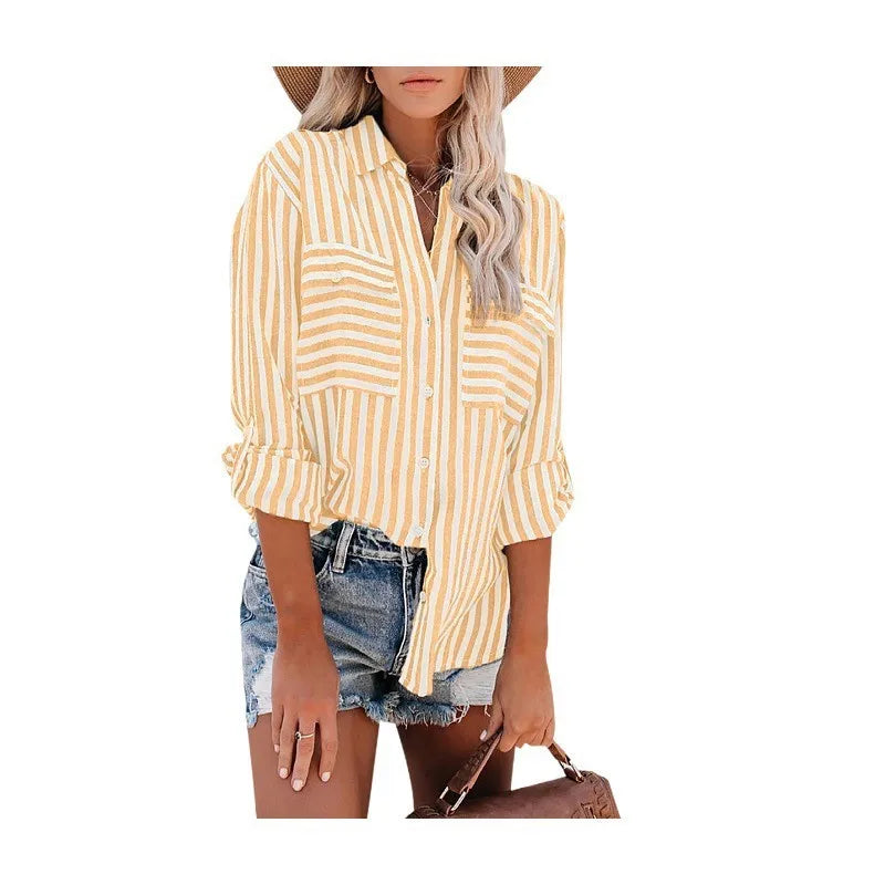 Womens Blouse Cotton Stripe Relaxed Fit