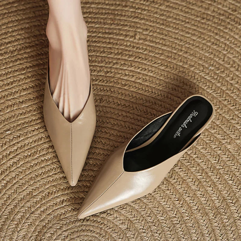 Womens Leather Mules Slip-On Comfortable Fit