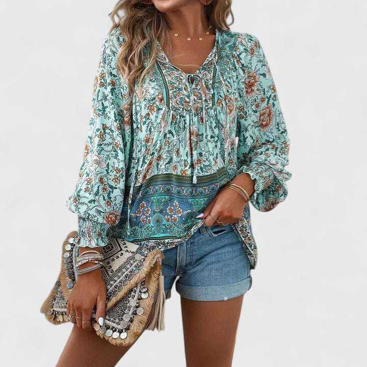 Womens Peasant Blouse Lightweight Long Sleeve Relaxed Fit