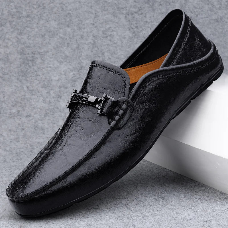 Mens Leather Loafers Slip-On Classic Fit