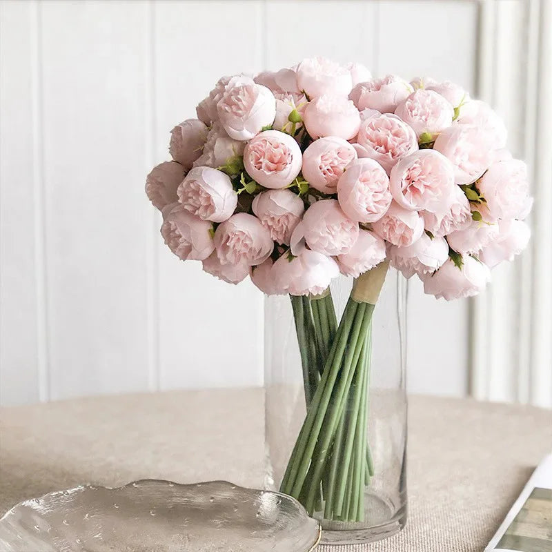Silk Floral Peony Arrangement with Petals Decorative - BritishMode