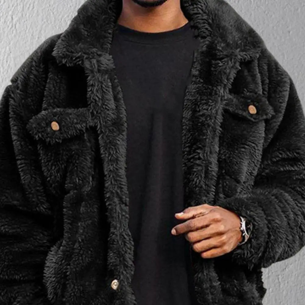 Mens Suede Jacket with Plush Lining Winter Coat
