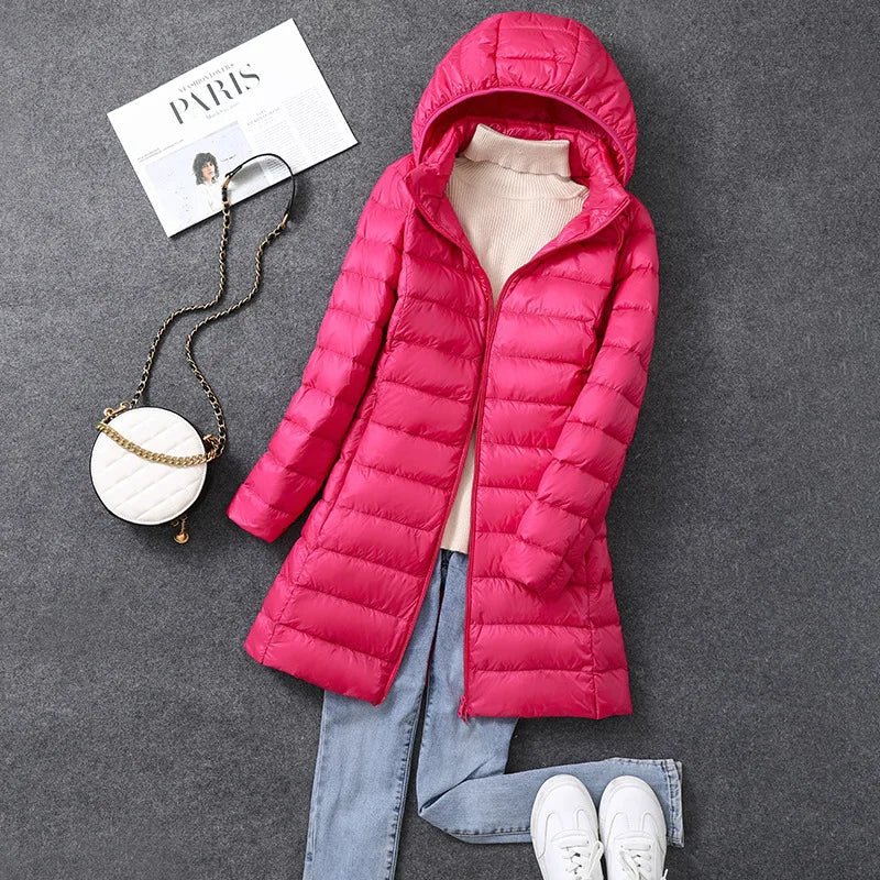 Womens Long Puffer Coat with Detachable Hood Winter