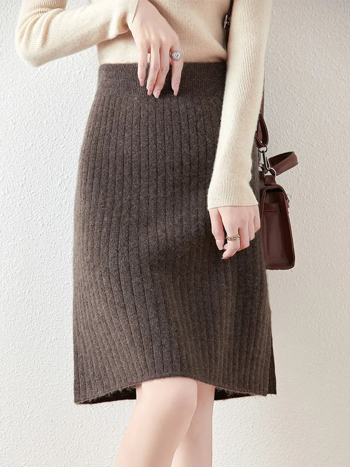 Womens Merino Wool Knit Midi Skirt Ribbed Soft Fit
