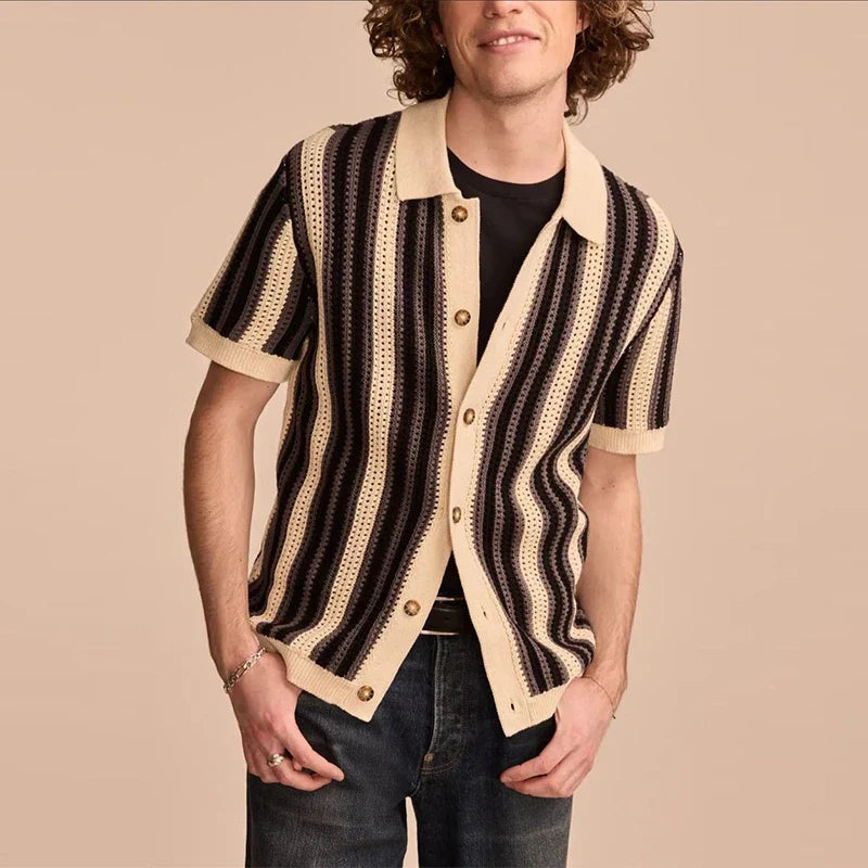 Mens Knit Cardigan Lightweight Striped Relaxed Fit - BritishMode
