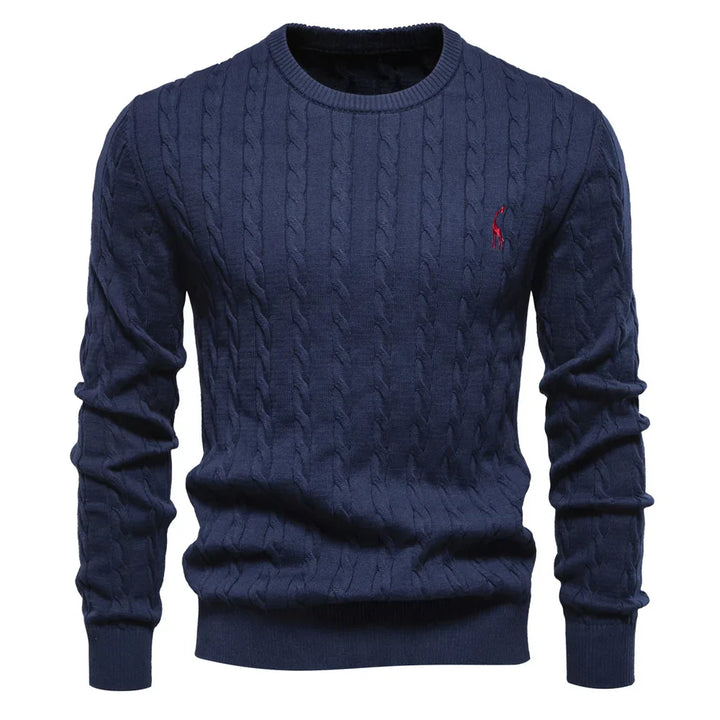 Mens Crew Sweater with Animal Print Cozy Fit