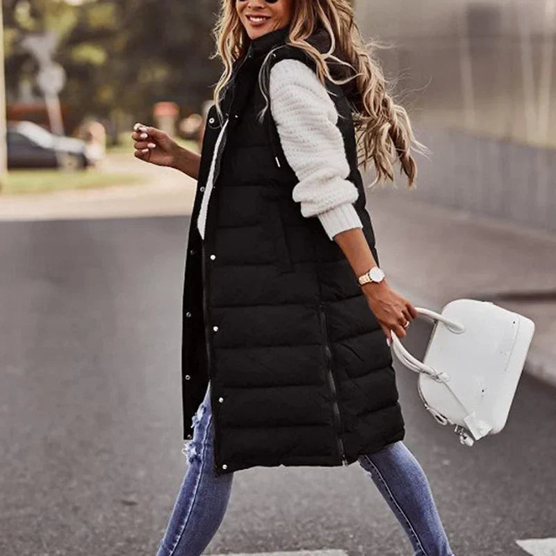 Womens Long Puffer Vest Quilted Sleeveless
