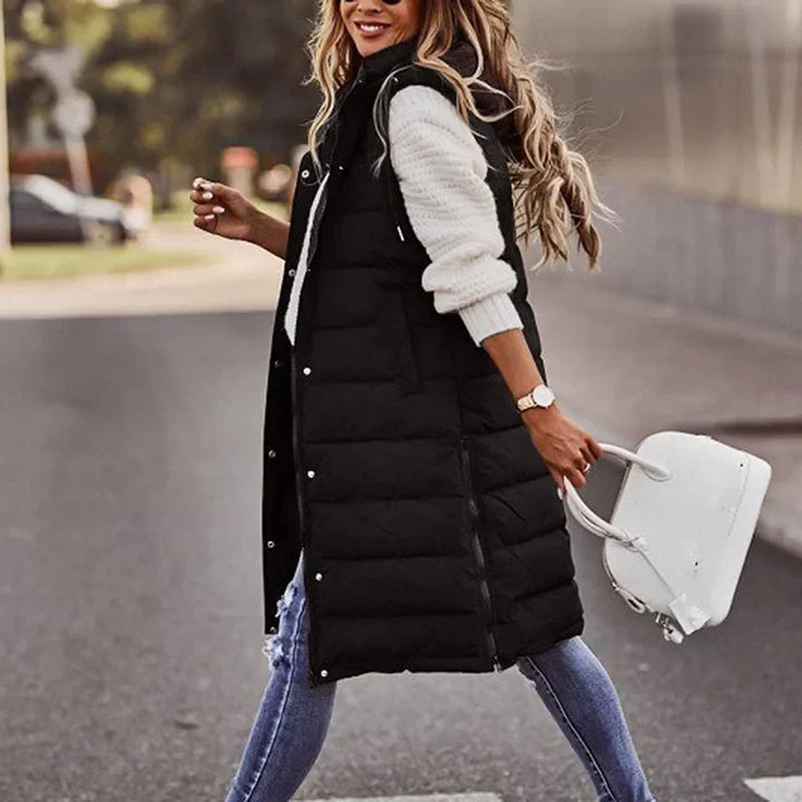 Womens Long Puffer Vest Quilted Sleeveless