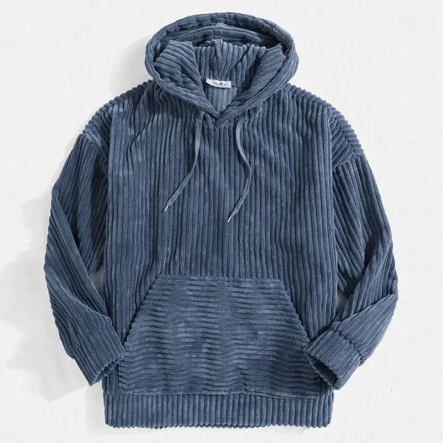 Mens Corduroy Hoodie with Pouch Pocket Casual Fit - BritishMode