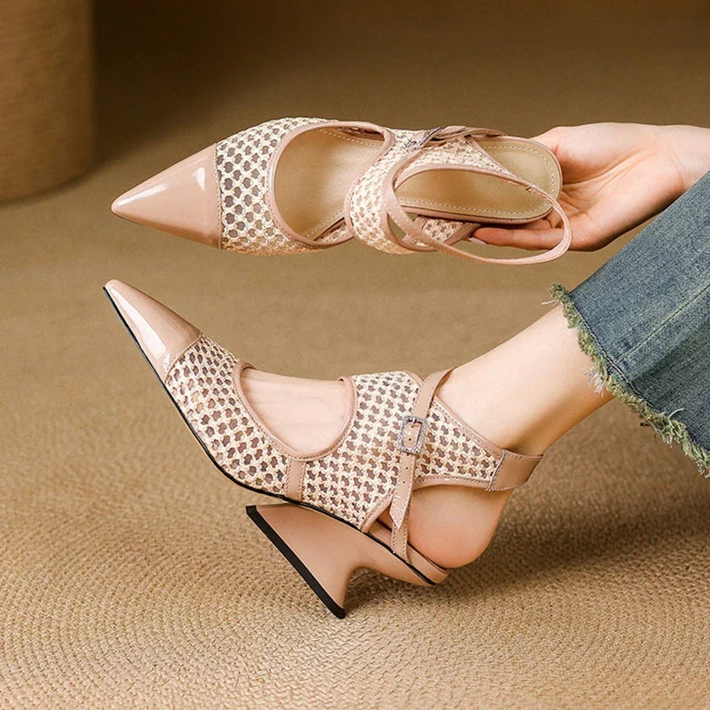 Womens Slingback Shoes Genuine Leather Velour - BritishMode